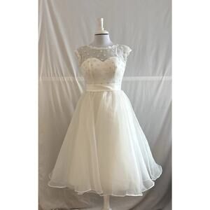 Retro 50s Polka Dot Mesh Tea Length Women's 8 Dress Wedding Pinup Old Hollywood